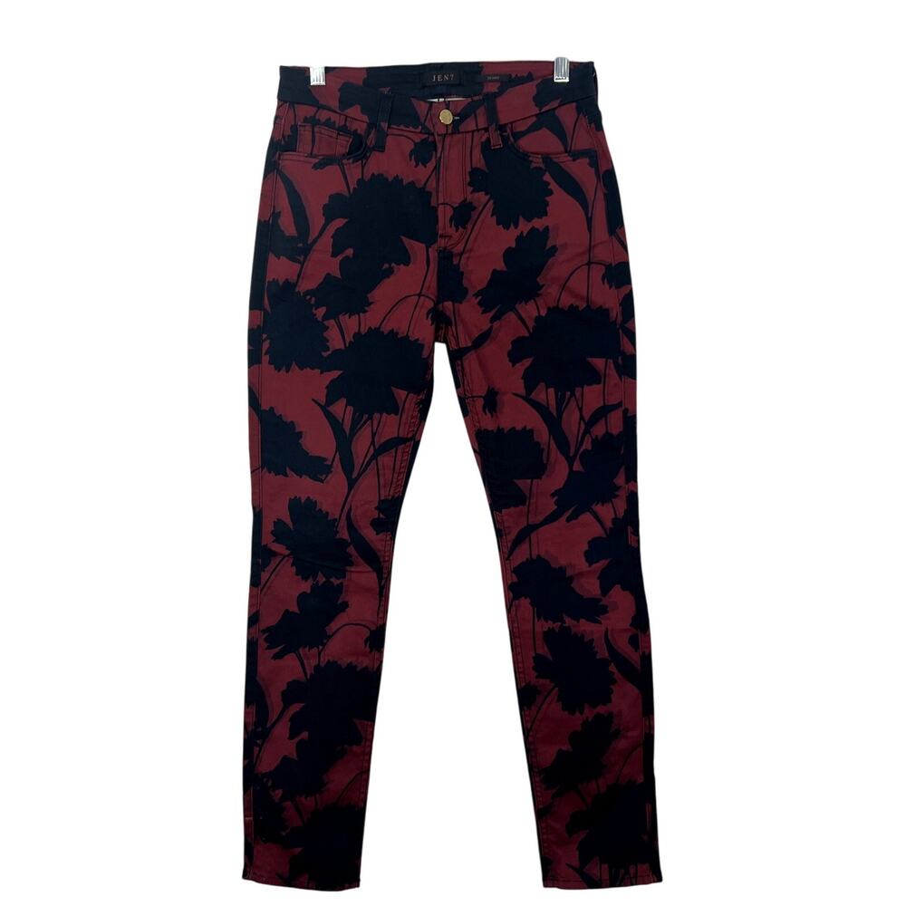 Jen 7 Skinny Dark Red w/ Black Flowers High Rise Ankle Casual Denim Jeans Size 4